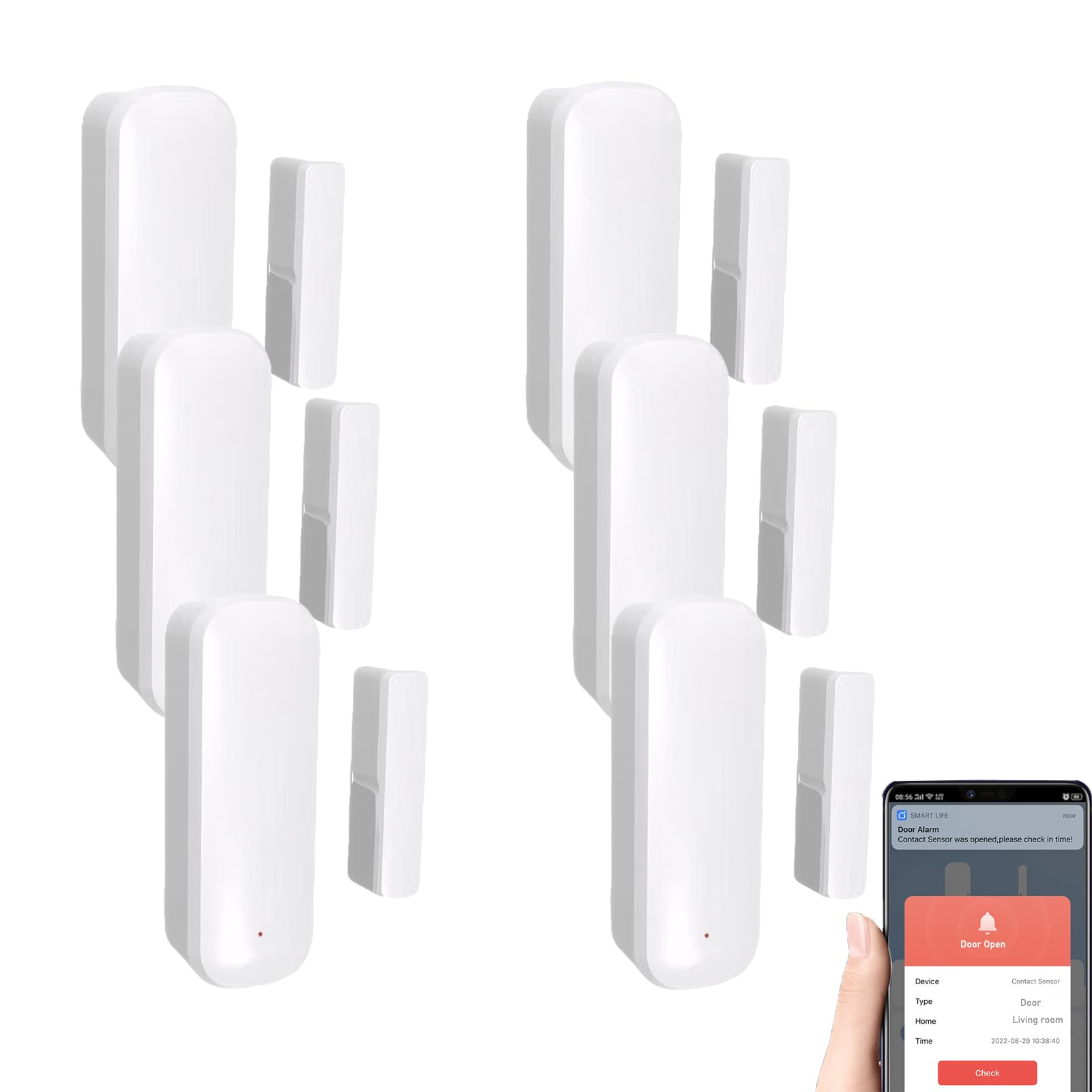Mengshen Kit Com 6 Sensores De Porta Wi-Fi, Sensores Inteligentes Para Janelas E Portas, Alarmes Sem Fio, Detectores Magnéticos De Portas Abertas E Notificações Remotas Por Aplicativo, Compatíveis