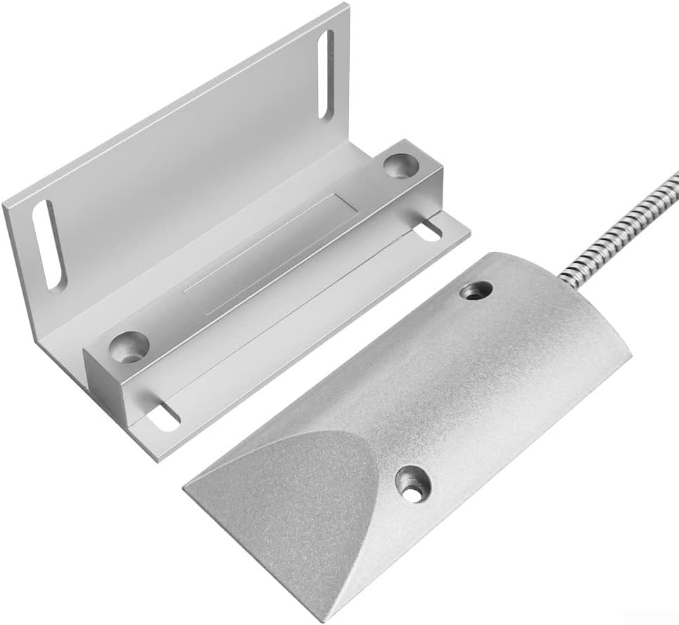 Kit de sensor de interruptor de porta de garagem – Sensor de alarme magnético com fio para persianas, portas de ferro e carcaça de liga de zinco, 106 x 38,2 mm, 1 (normalmente fechado)