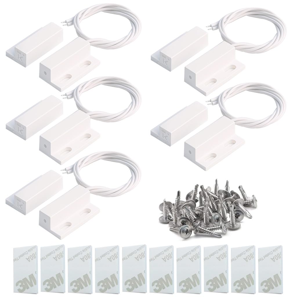 Gebildet 5 peças de alarme de sensor de contato com porta de segurança embutido com fio, sensor magnético de porta, interruptor de palheta magnético branco, ímã próximo - circuito conectado, ímã