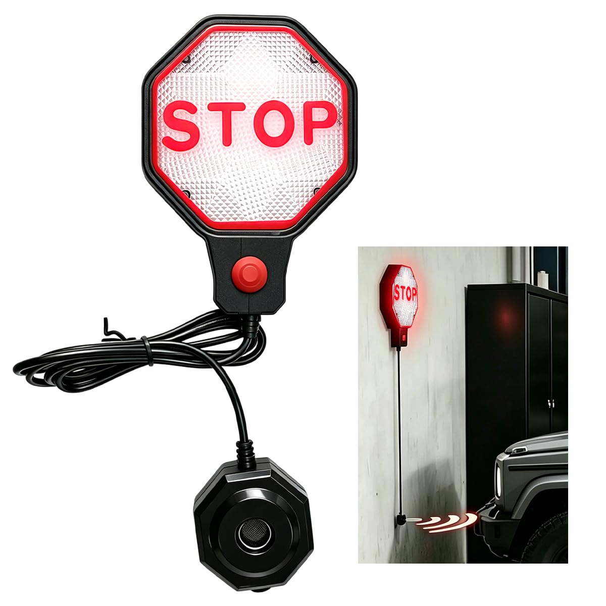 Sensor de estacionamento de garagem ajustável, indicador de parada automática de distância de parada de 15 a 1,8 m com visor LED, sensor portátil de assistência de estacionamento de garagem