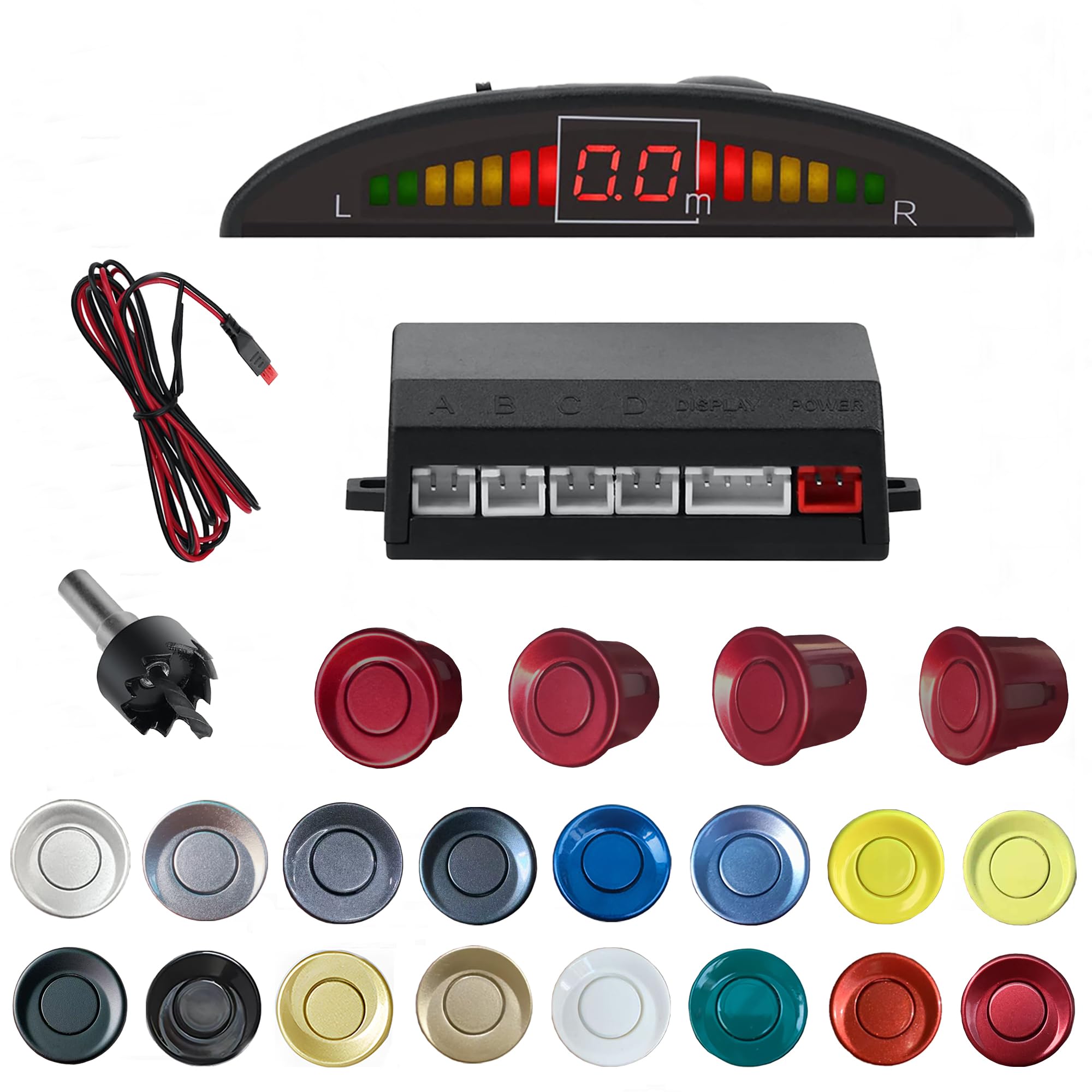 Kit de sensor de estacionamento, sensor de reserva, sensor reverso para carro, 18 opções de cores para sondas, alarme ajustável, volume, sensor profissional de reversa para carro assistente