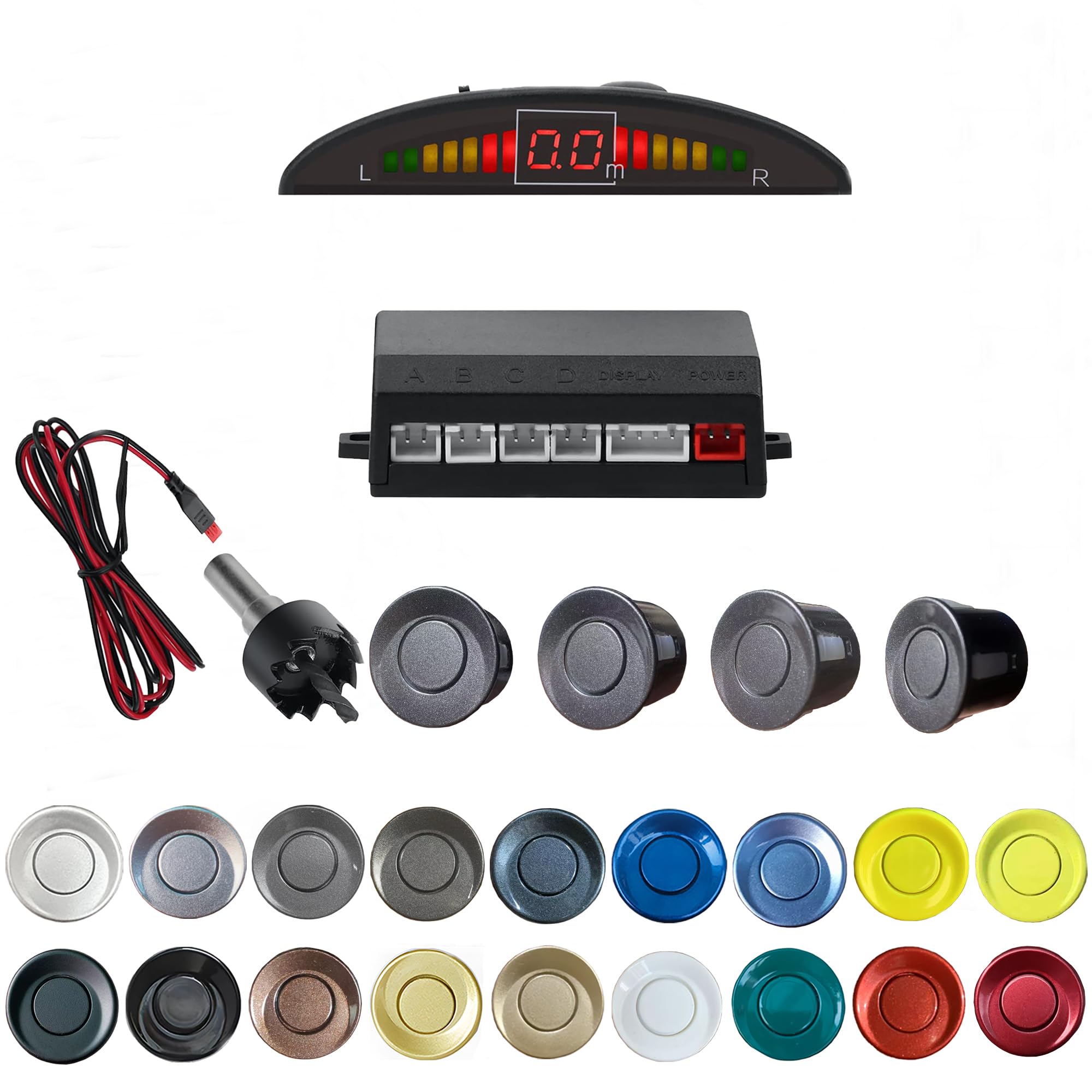 Kit de sensor de estacionamento, sensor de reserva, sensor reverso para carro, 20 opções de cores para sondas, alarme ajustável, volume, sensor profissional de reversa para carro assistente