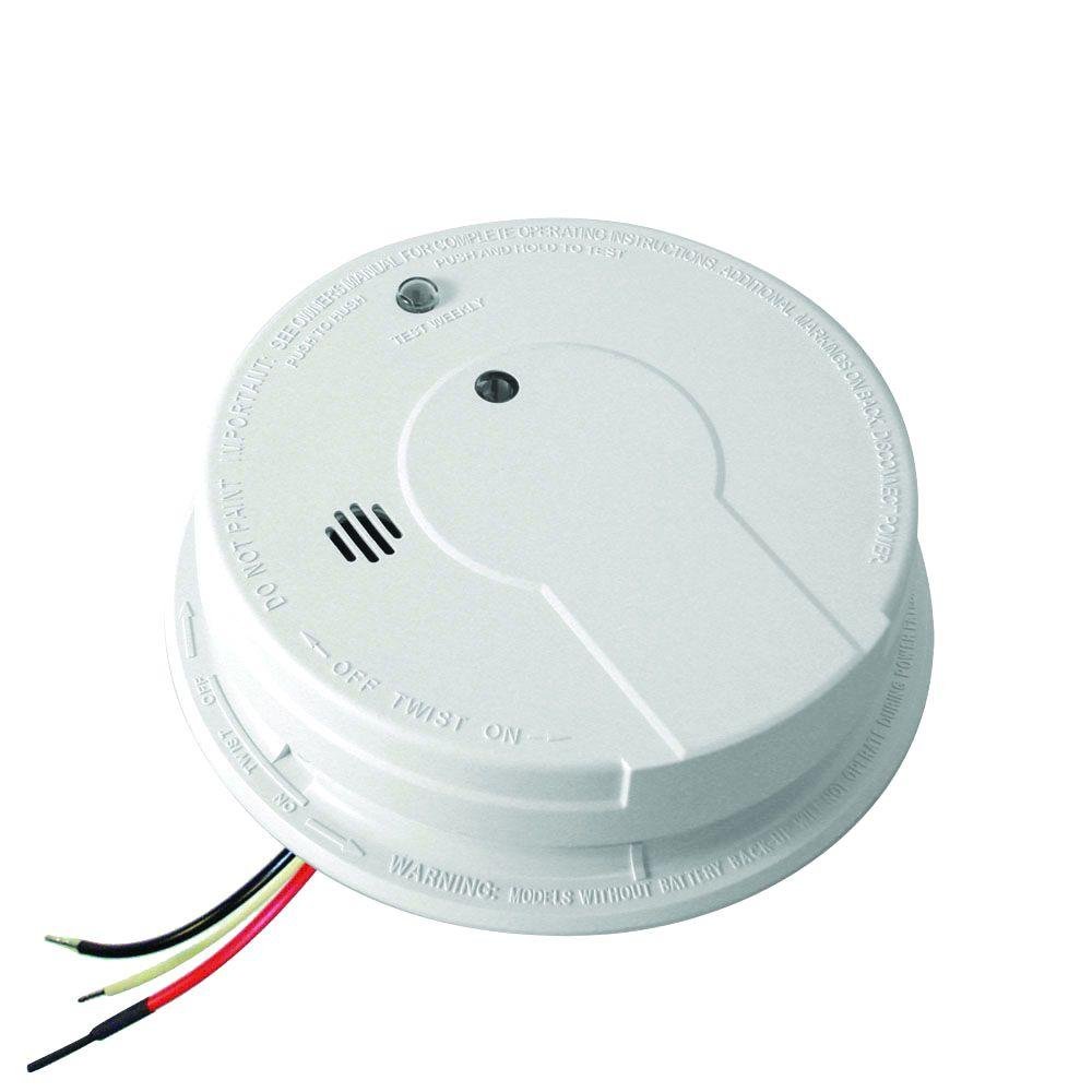 Kidde Detector de fumaça com fio com bateria reserva de 9 volts, alarme de fumaça fotoelétrico, bateria incluída