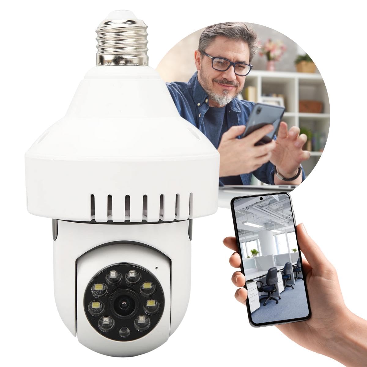Câmera Segurança Ip Wifi 360 Lâmpada Full HD 1080 Detector Fumaça - Detector Fumaça - À Prova d´Àgua.