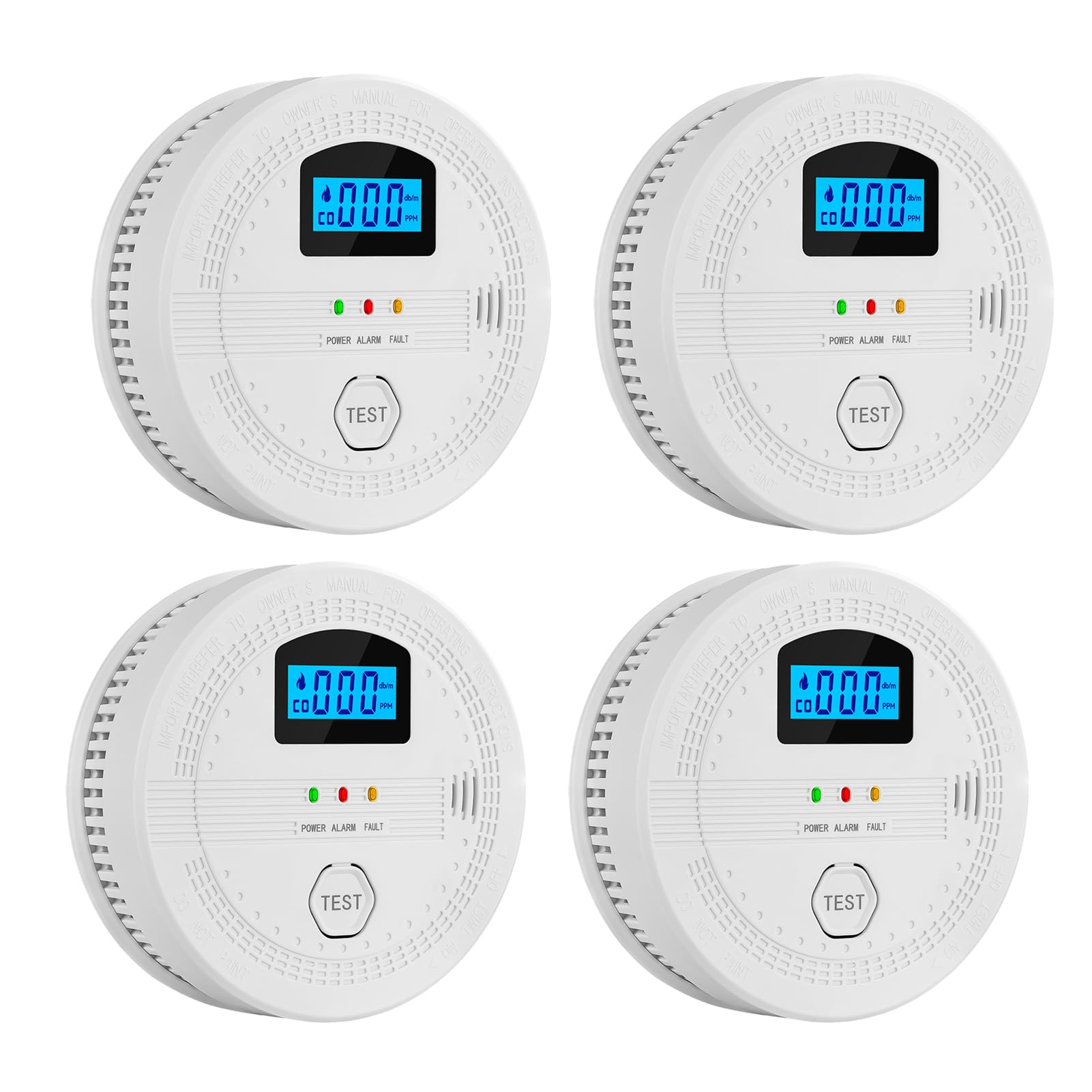 Detector de fumaça e CO com alerta sonoro de flash Alarme portátil alimentado por bateria para viagens em escritórios domésticos (4 pacotes)