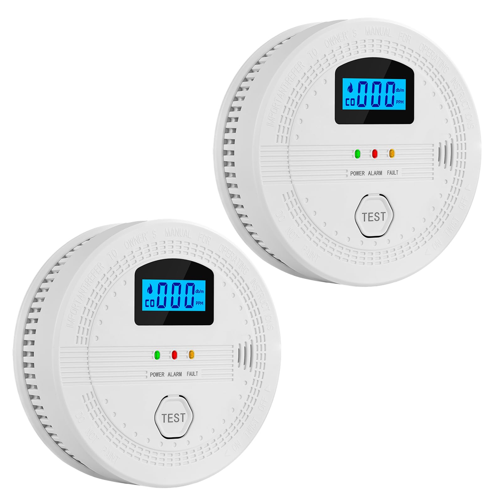Detector de fumaça e CO com alerta sonoro de flash Alarme portátil alimentado por bateria para viagens em escritórios domésticos (2 pacotes)