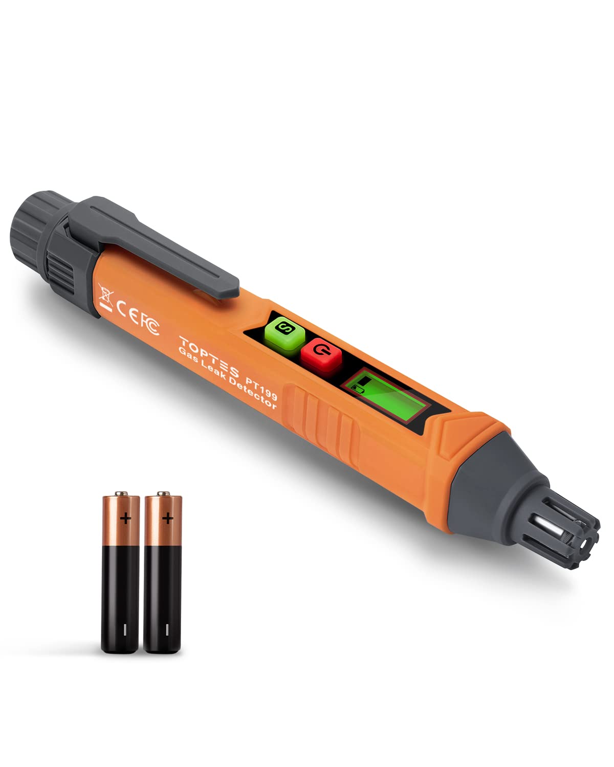 Detector de vazamento de gás natural PT199 com alarme sonoro e visual, farejador de gás portátil para localizar fontes combustíveis como metano, propano para casa (inclui bateria x2) - laranja