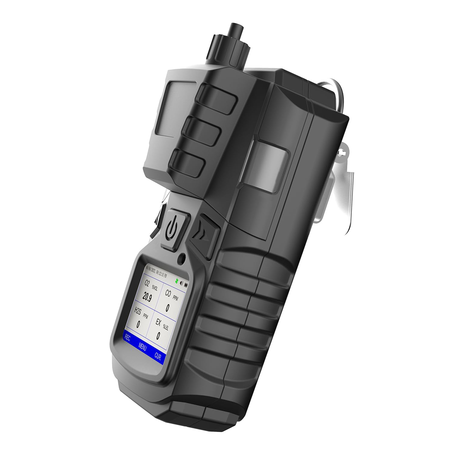 Detector de gás com bomba, 4 monitores de gás multi detector de gás CO EX O2 H2S, 3000mAh recarregável 4 monitores de gás com kit de calibração, visor LCD portátil com clipe detector de gás de esgoto