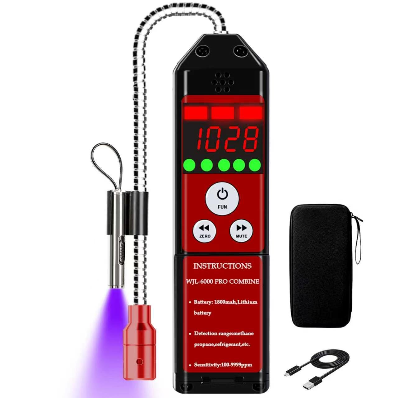 Detector de vazamento de refrigerante, Aprvtio nova atualização WJL-6000PRO Detector de vazamento Freon com alarme alto, bateria recarregável de 1800 mAh, farejador de gás halogêneo HVAC Freon para