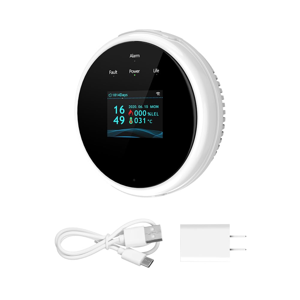 Detector de vazamento gás WiFi APP Alarme temperatura Relógio com display Casa Cozinha Caravana Trailer RV Prompt voz Tela LCD natural Propano