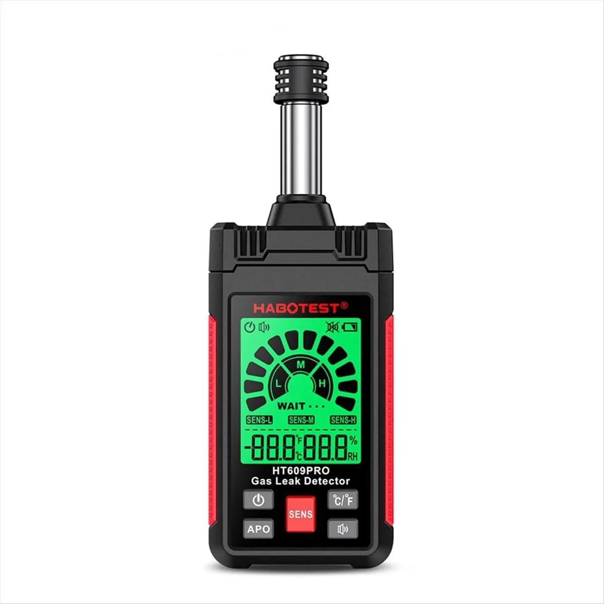 HT609PRO Detector de Vazamento de Gás Combustível Butano Hexano | Butano e Hexano, 3 Níveis de Sensibilidade, Display LCD Colorido, Alarme Sonoro e Visual, Sensor Profissional