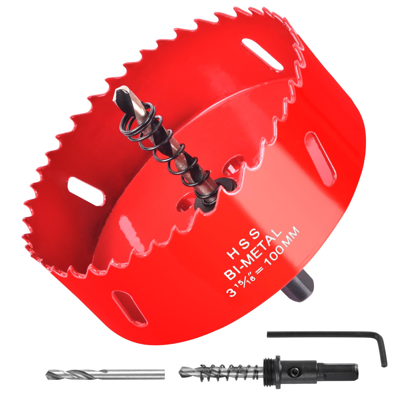 ALLWIN Serra Copo de 100 Mm (3-15/16 Polegadas) Para Madeira, Plástico, Teto, Drywall E Chapa Metálica - Serra Copo Bimetálica Hss com Broca Piloto