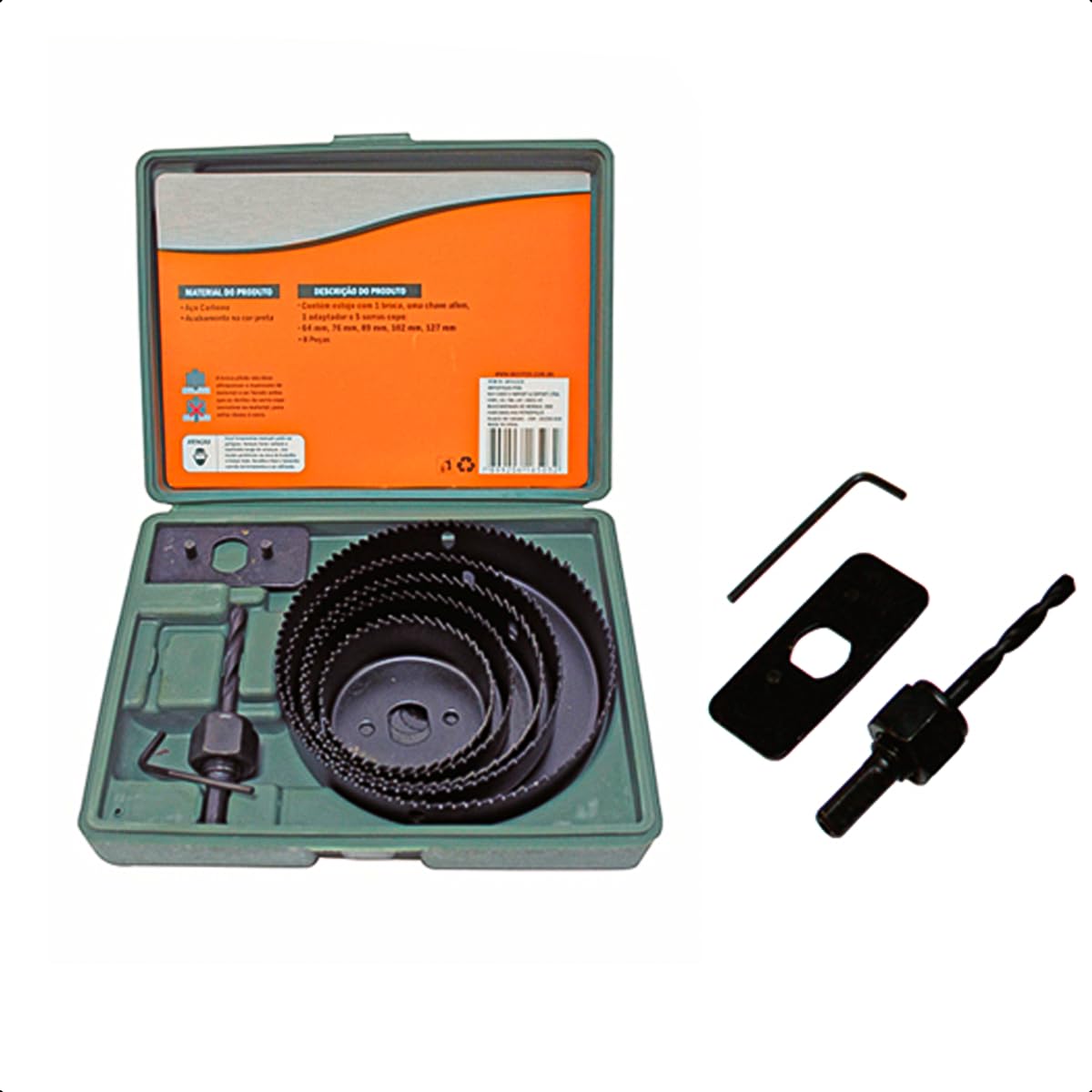Jogo Serra Copo Aço Carbono 8 Peças Profissional para Madeira MDF Plástico Gesso Kit Corte Grande Diâmetro para Furadeira Marcenaria Construção DIY