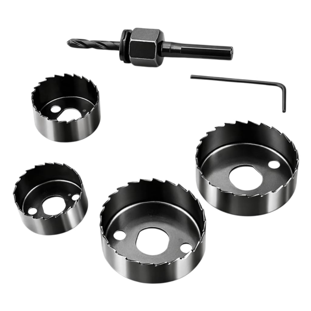 Jogo de Serra Copo Profissional para Furos Precisos em Gesso e Madeira Kit Completo 6 Peças com Adaptador Arbor e Chave Sextavada Alta Durabilidade para Instalações Rápidas e Eficientes de 32 a 54mm