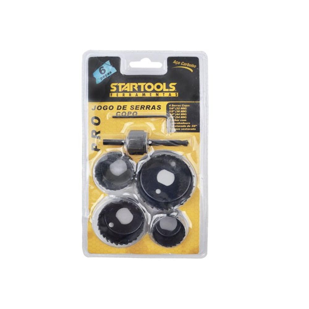 Kit Serra Copo 6 Pcs Jogo Ferramenta Furo Profissional MDF Madeira Aço Carbono Furadeira Marcenaria
