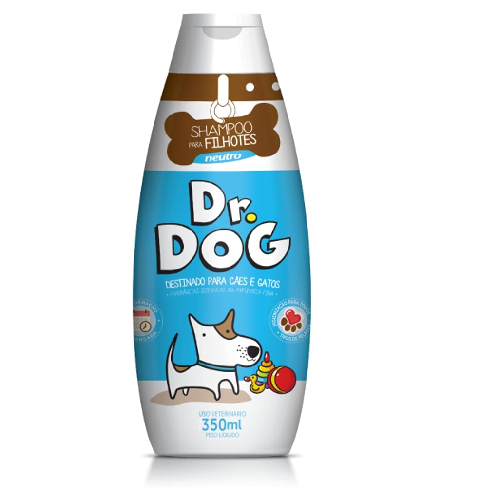 Shampoo para Cachorros e Gatos Filhotes Neutro Dr Dog 350ml hipoalergênico peles sensíveis, antialérgico, não irrita os olhos, Cheirinho Bebê Suave