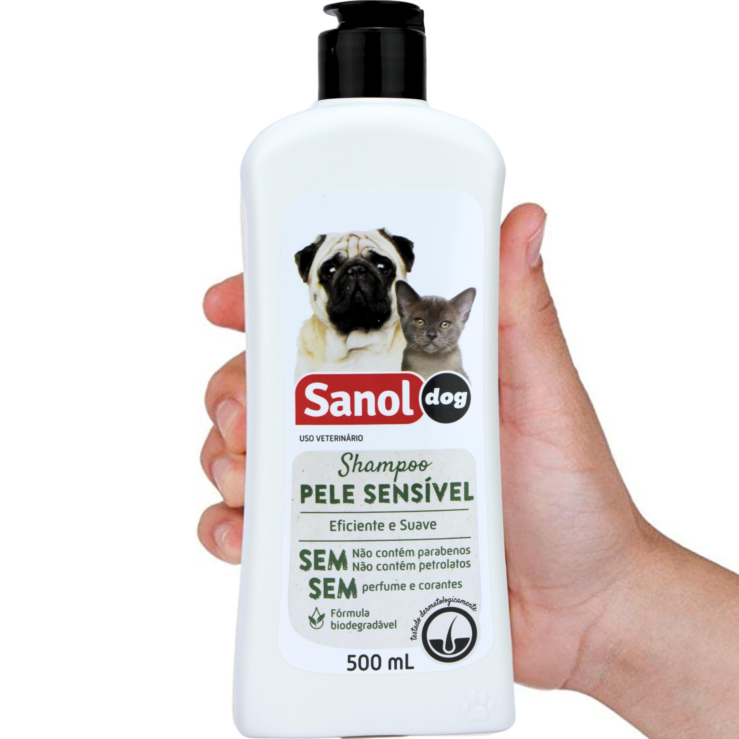 Shampoo para cães e gatos, Pele Sensível, Sem Aroma, 500ml