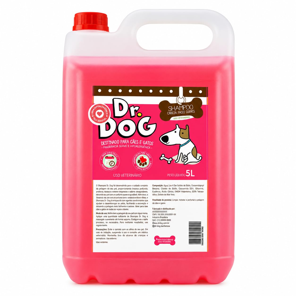 Shampoo Hipoalergênico Pet Pré Lavagem Odor Control DR DOG 5L | Não Arde os Olhos