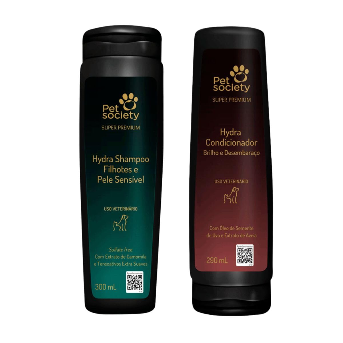 Pet Society Kit Shampoo Filhotes e Pele Sensível com Condicionador, Hidratante e Desembaraçante, 300ml e 290ml