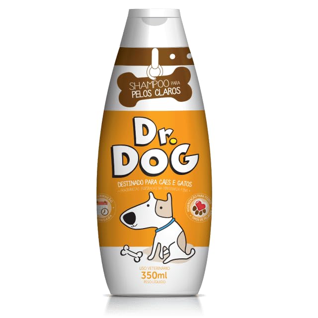 Dr. Dog Shampoo Clareador Pet 350ml - Para Pelos Claros, Cães e Gatos, com Branqueador Óptico, Hipoalergênico, Não Arde os Olhos, Seguro Para Peles Sensíveis