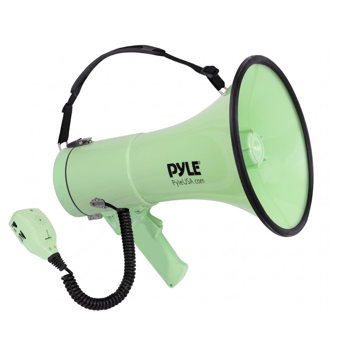 Megafone Pyle Alta Potência 50W Recarregável Sirene Gravação Aux | Profissional, Microfone de Mão e Alça de Ombro, Alcance Longo 1200m, Entrada Aux 3,5 mm para MP3/áudio digital
