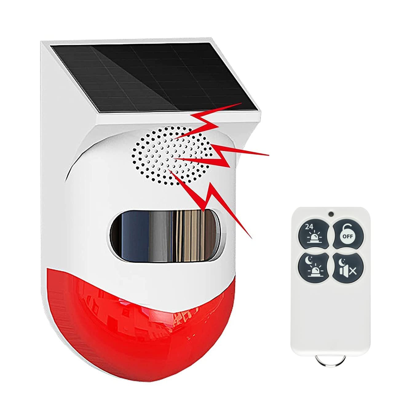 Luz de Alarme Estroboscópica Solar com Sensor de Movimento, Sirene de Alarme Externa com Controle Remoto, Som de 120 Db, Sirene de Segurança À Prova D'Água Ip65 E 4 Modos Para Casa, Fazenda
