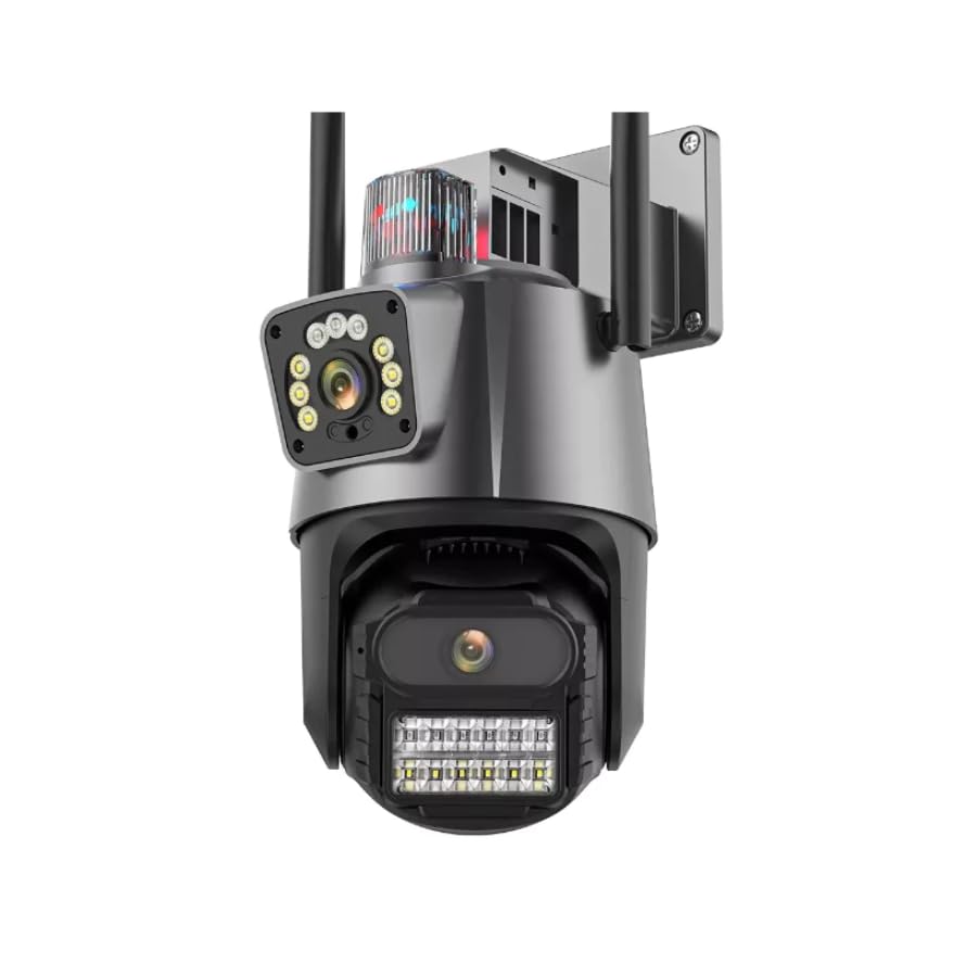 Câmera de Segurança Externa Dupla 4K, 6MP, Sirene Policial, Visão Noturna, WiFi