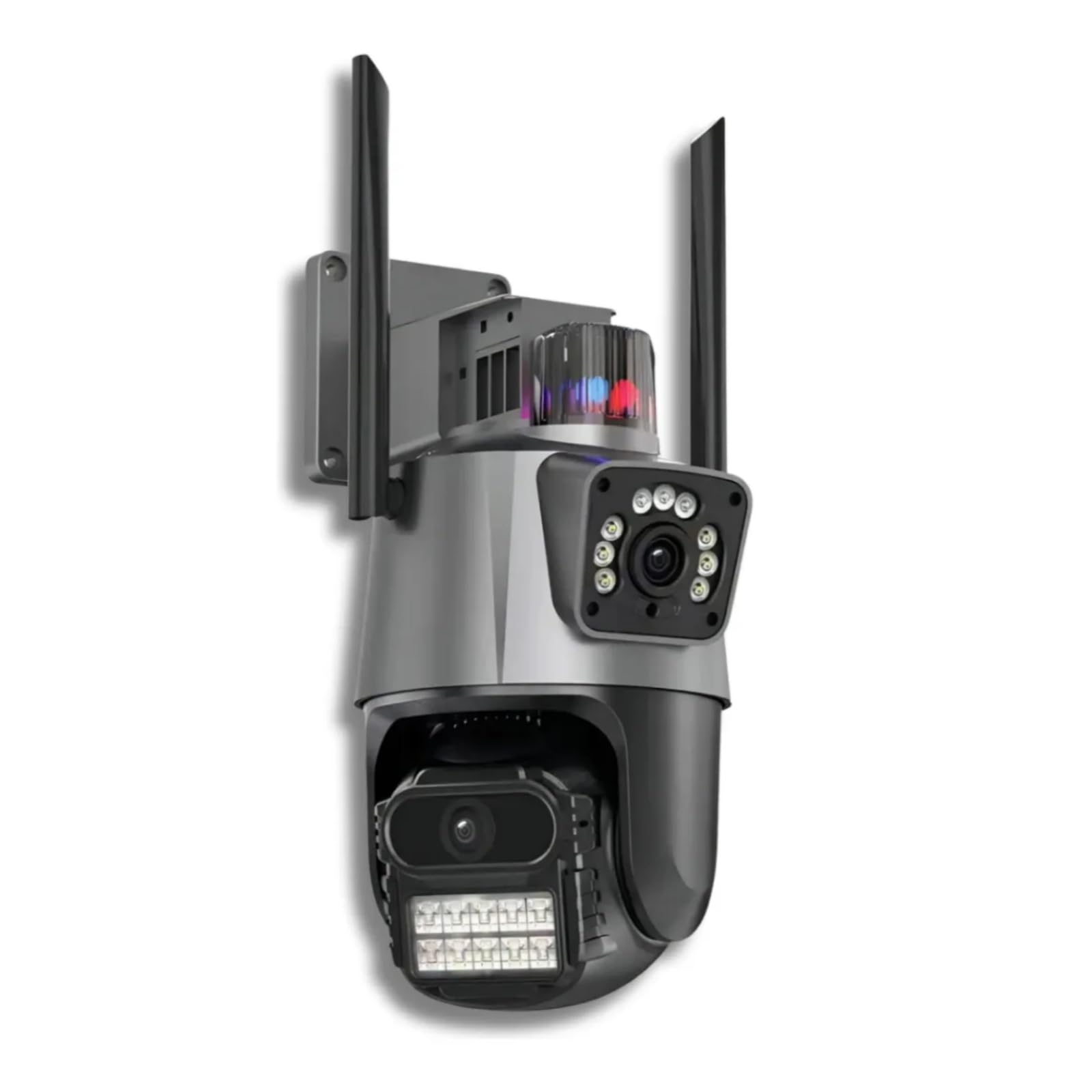 Câmera de Segurança Externa 4G Lente Dupla 4MP, Monitoramento Duas Telas PTZ 360°, Visão Noturna Colorida, Alarme de Luz Vermelha e Azul, Sirene, IP66, Rastreamento Humano AI - App V3 (1)