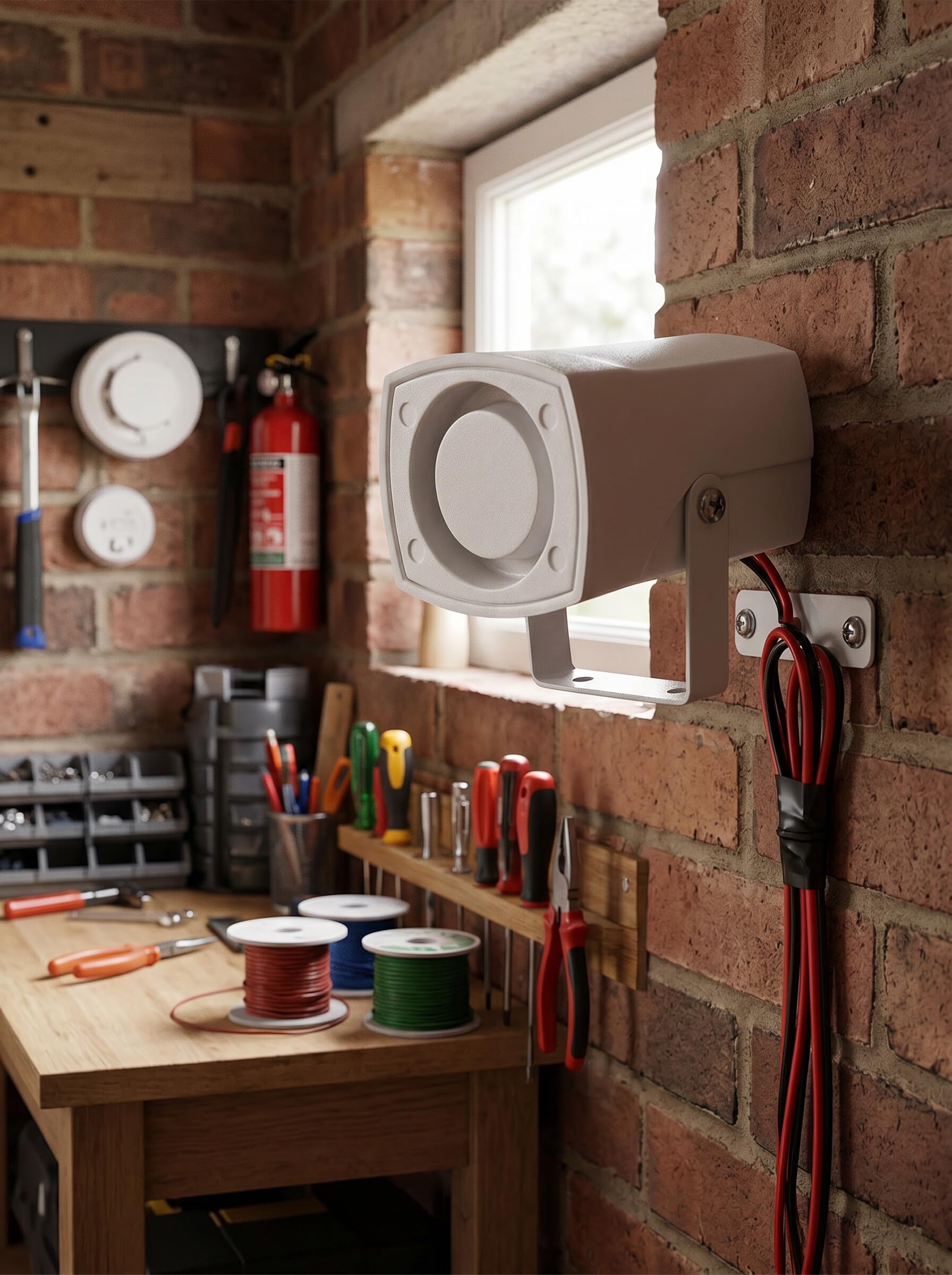 Mini sirene de buzina com fio, plástico resistente, saída de 110 dB para segurança doméstica e uso industrial