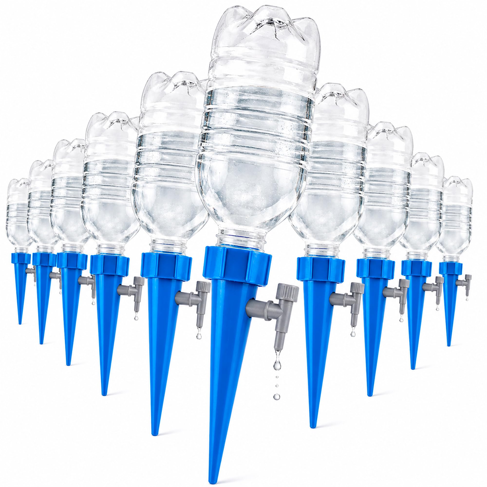 Kit 10 Irrigadores Gotejadores Acopláveis Tender Trove, Plástico ABS, Válvula Ajustável, Suporta 145 PSI, 90°C, Haste 13,5cm, Rega Automática Garrafa PET
