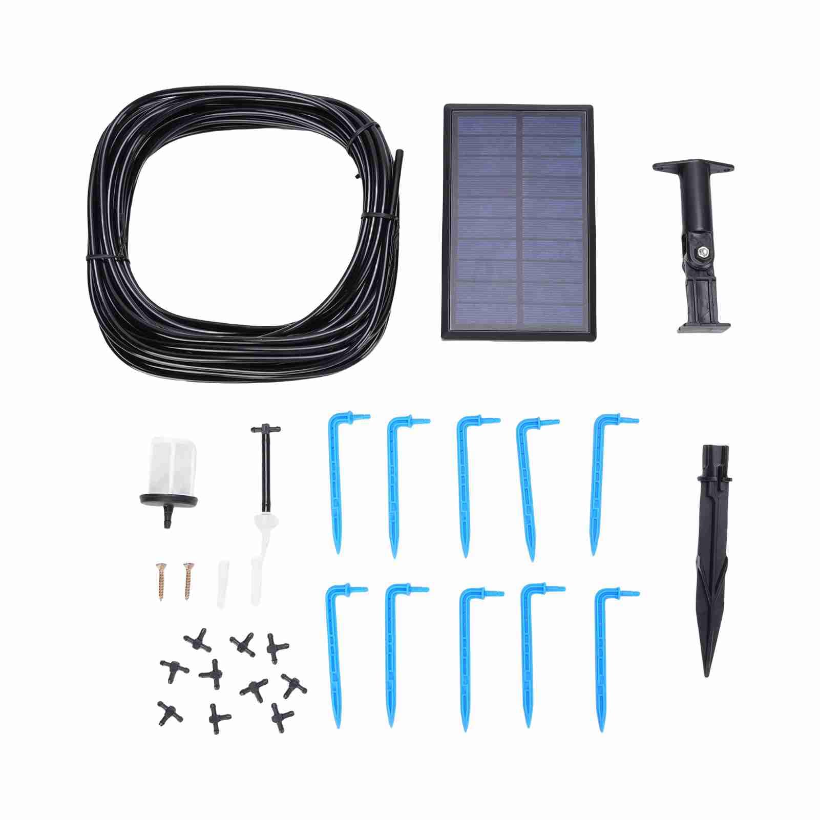 AUNMAS Kit de Irrigação por Gotejamento Solar, Dispositivo de Rega Automática ABS Com Estaca Inserida, 10 Vasos de Plantas, Mangueira de 10m, Bateria de 1500mAh, para Pátio Interno e Externo Com