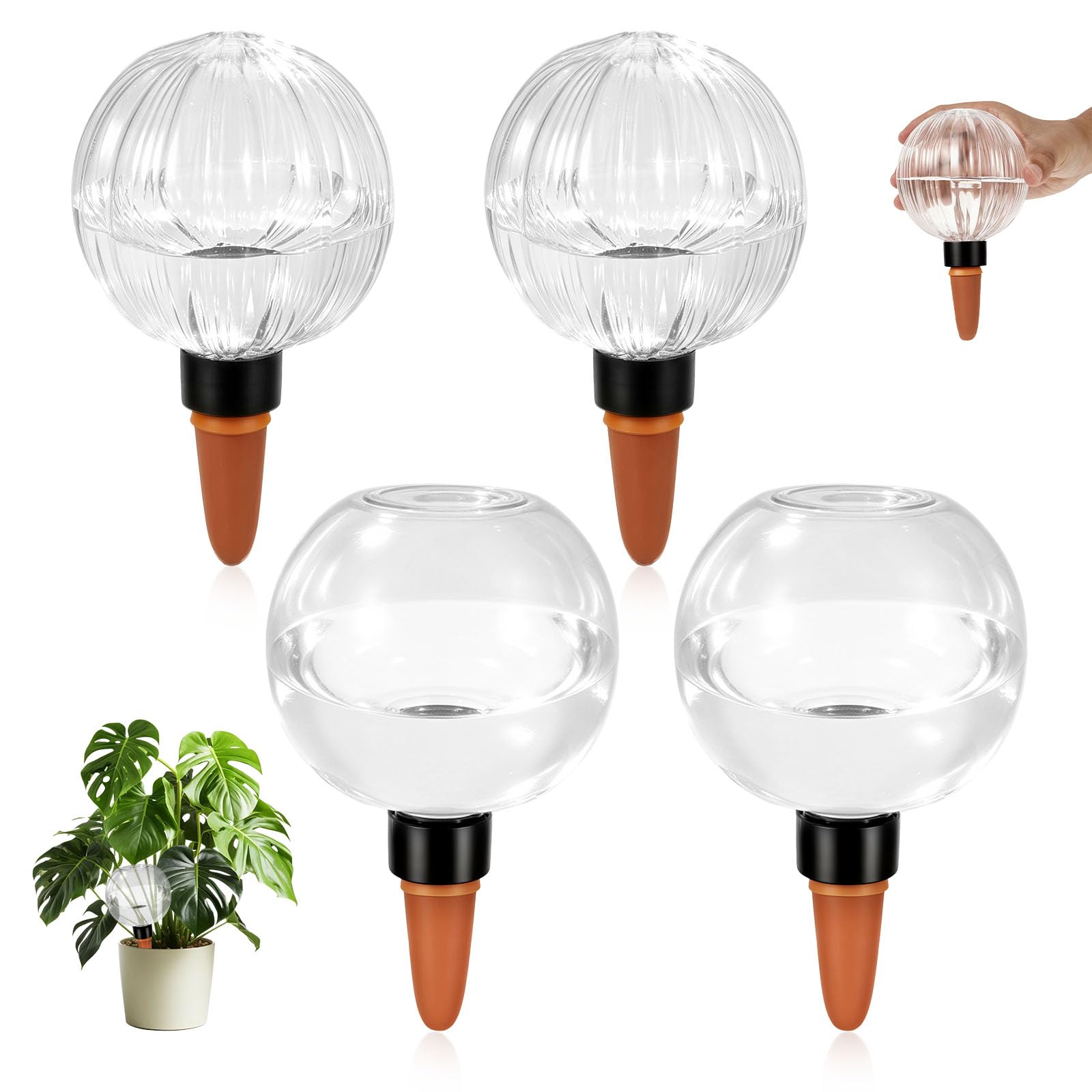 4 unidades de globos de irrigação de plantas autoirrigáveis de liberação lenta para ambientes internos e externos | Grande 425 g e 499 g | Cone de argila respirável | Gotejamento lento | Pronto para férias | Plástico | Plantas em vasos
