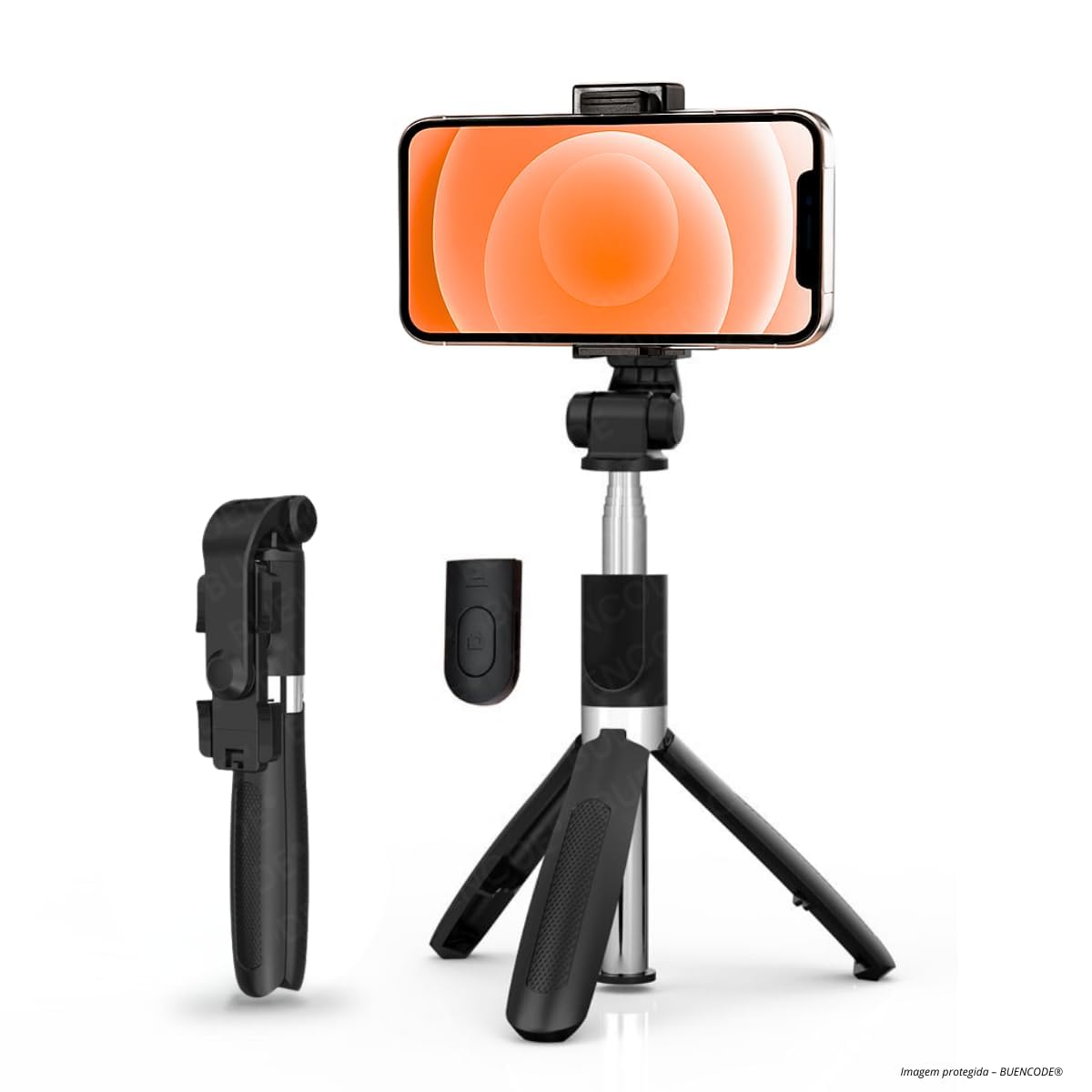 Bastão Tripé para Celular 360º Dobrável Pau de Selfie Bluetooth Mini Controle Remoto 3 em 1 Câmera Selfie Stick para Vídeos, Fotos, Lives com Material ABS e Liga de Alumínio