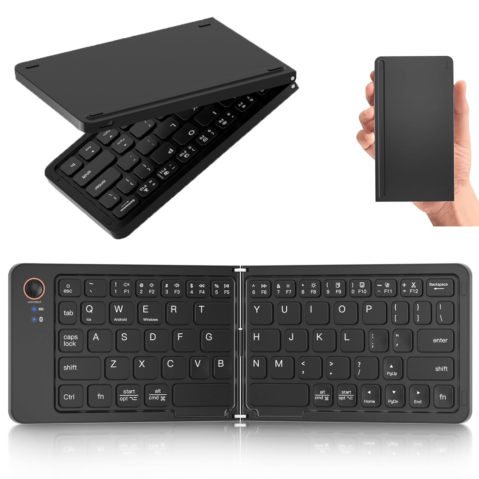 Teclado Bluetooth dobrável – ultrafino, portátil, tamanho de bolso, teclado de viagem sem fio recarregável de tamanho completo, compatível com iOS, Android, Windows, para smartphone, tablet, iPad