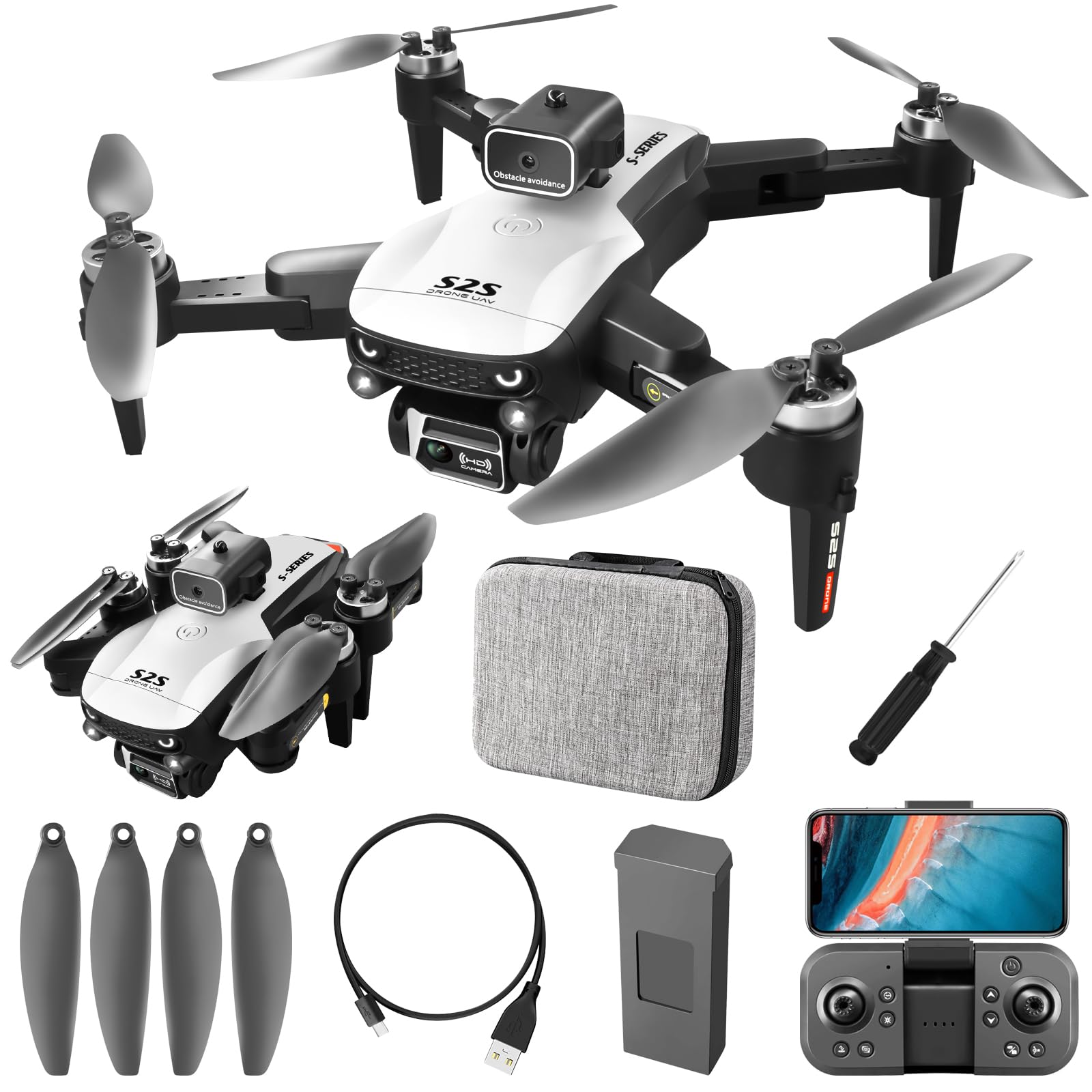 Drone com Câmera 4K, Drone Profissional FPV, Dobrável Mini Controle Remoto DroneQuadricóptero com Bolsa de Transporte, Bateria 3.7V 1800mAh, Brinquedos Educativos (S2S)
