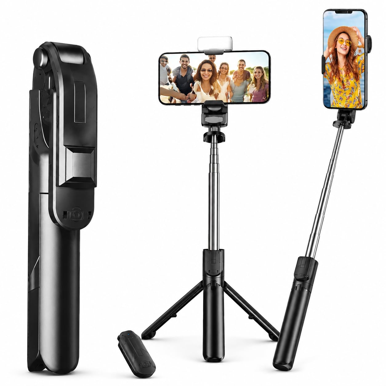 Bastão Tripé Pau de Selfie 2 em 1 com Controle Bluetooth, Suporte Ajustável para Celular, Dobrável e Portátil para Fotos, Vídeos, Lives, Viagens, Android e iOS - Qualidade Premium