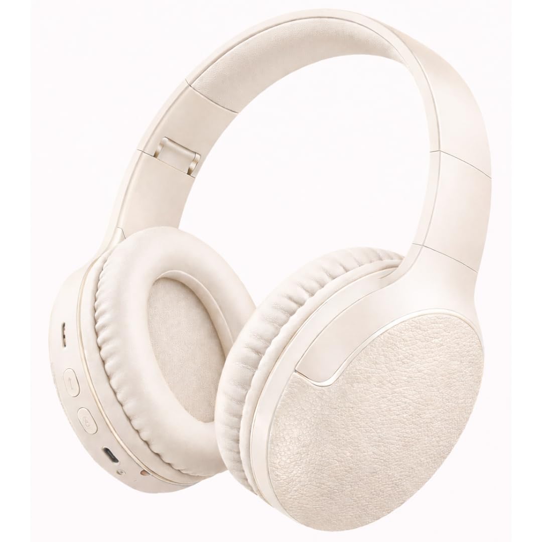 Fone de Ouvido Bluetooth 5.3 Headphone On-ear Sem Fio Fone Para Academia e Corridas, com Cancelamento de Ruído, Dobrável, com microfone Integrado Compatível com Android e iOS Premium (Bege)