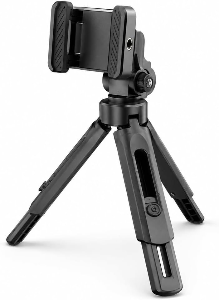 Tripé Compacto para Celular com Suporte Articulado e Base de Mesa | Ajustável, Para Vídeos e Lives, Design Dobrável, Rotação 360°, Portátil