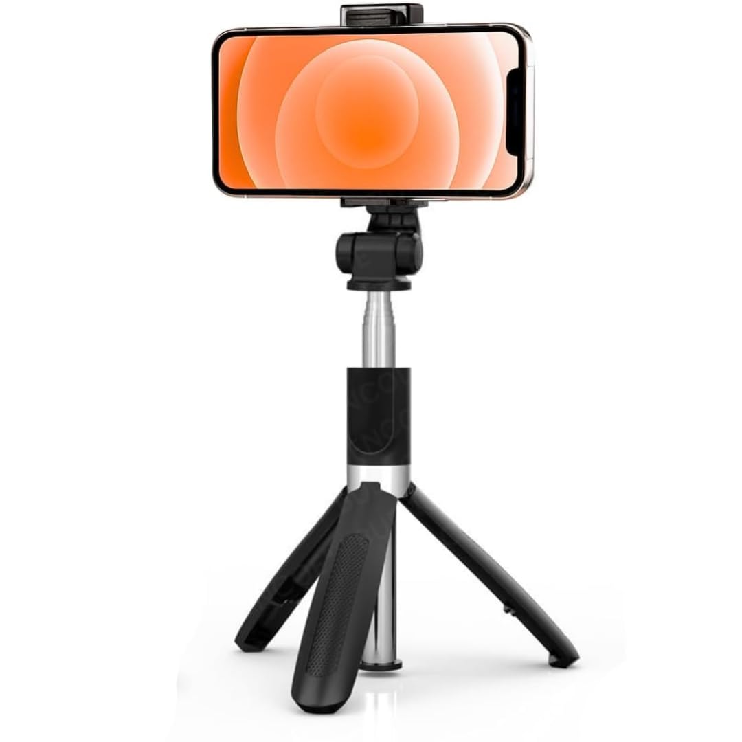 Bastão Selfie Stick Tripé 3 em 1 com Controle Bluetooth 360° | Dobrável e Portátil, ABS e Alumínio, Altura até 68 cm, Compatível com Smartphones, Horizontal e Vertical