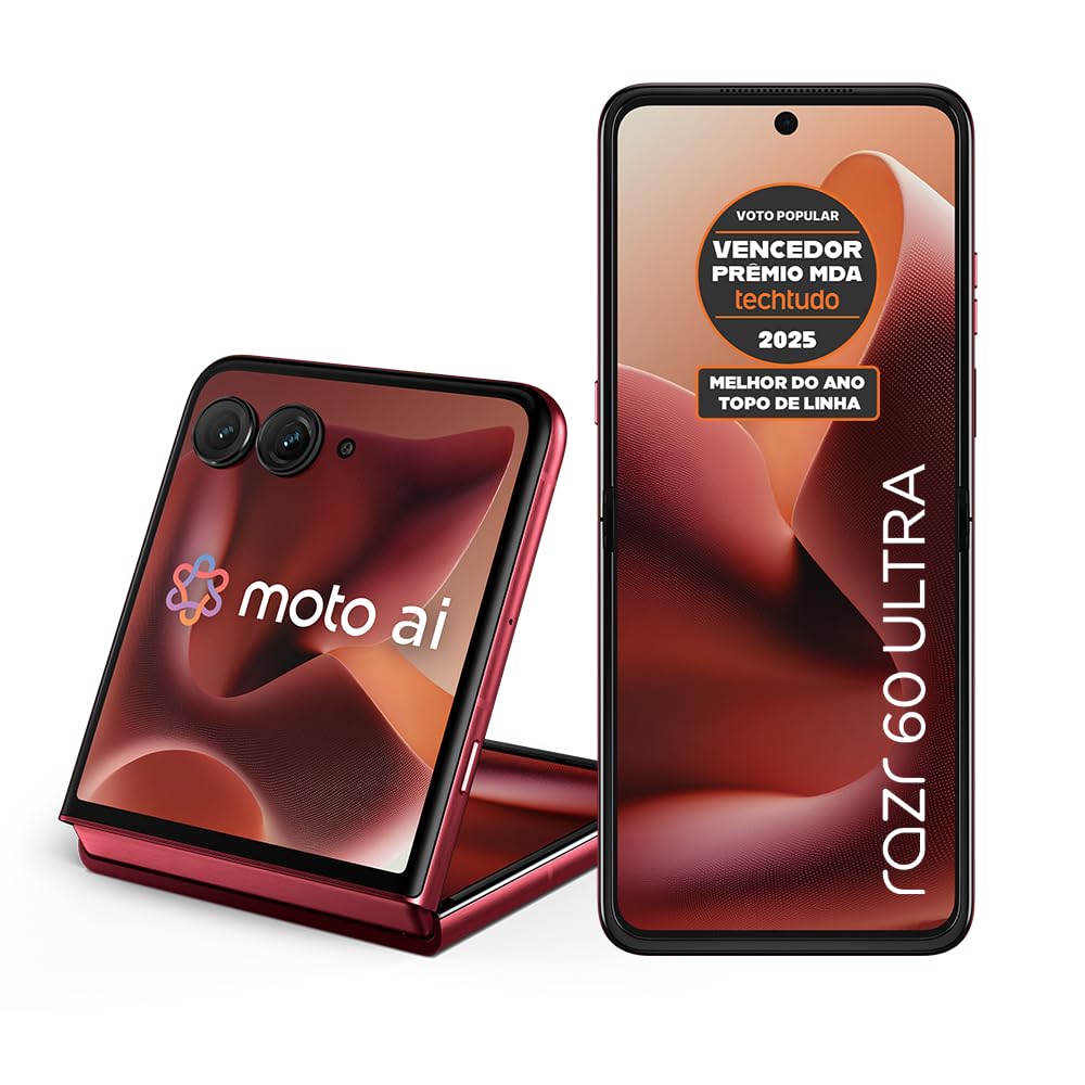 Smartphone Motorola Razr 60 Ultra - 1TB 32GB (16GB RAM+16GB Ram Boost) Snapdragon 8 Elite Tela dobrável 7" e externa 4” Moto AI 50MP camera - Vermelho