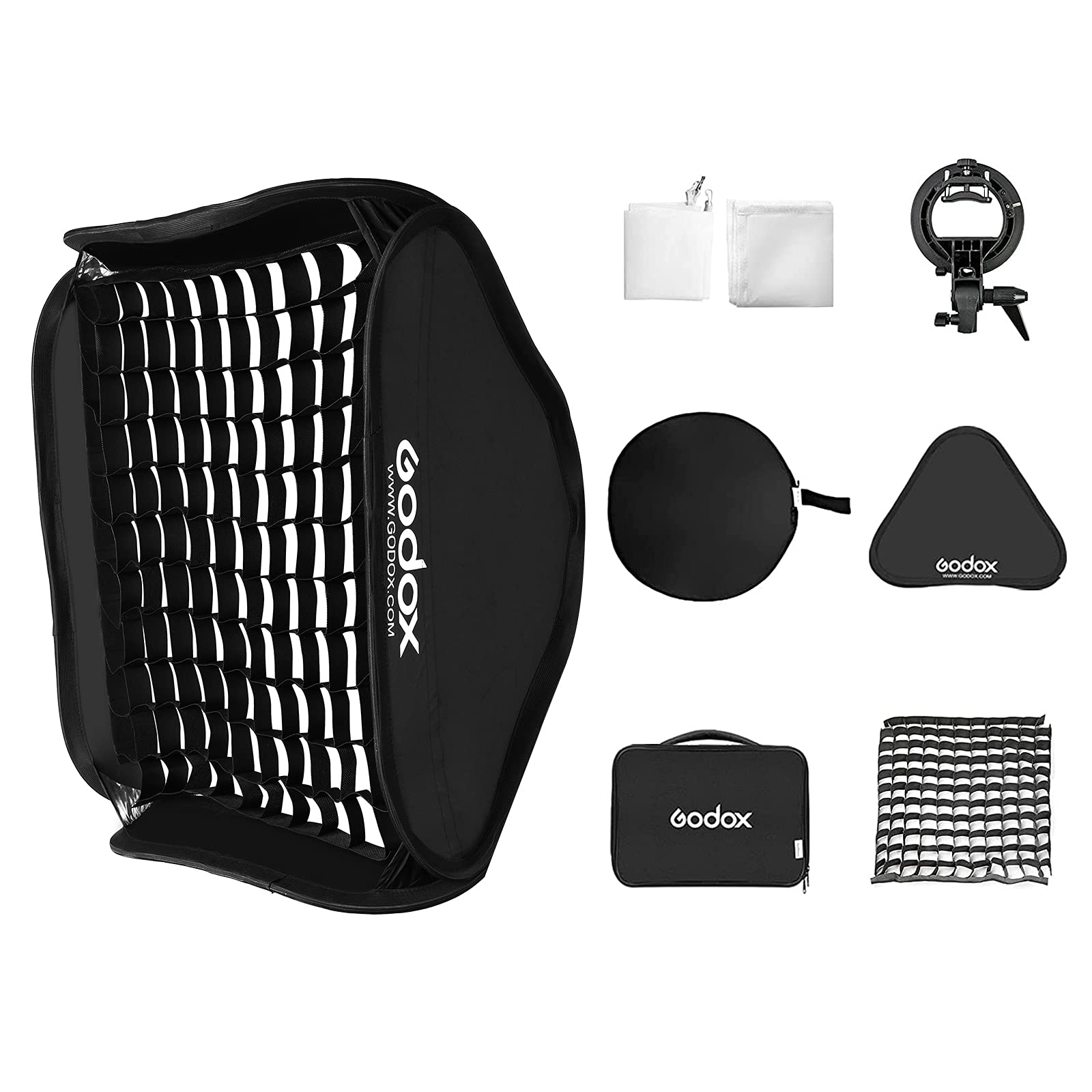 Godox Kit Softbox Flash Dobrável de 80 x 80 cm com Grade, Suporte S-Type Speedlite Bowens Suporte Bowens para câmera, Flash Speedlight Studio Retratos, fotografia do produto, gravação de vídeo