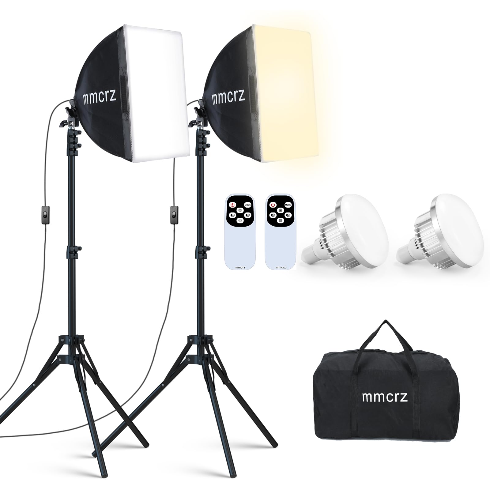 Kit de iluminação softbox profissional, 2 unidades de luzes de estúdio de 40,6 cm x 40,6 cm com lâmpadas LED E27 85W 2700-6500K, iluminação contínua para fotografia/gravação de vídeo/transmissão