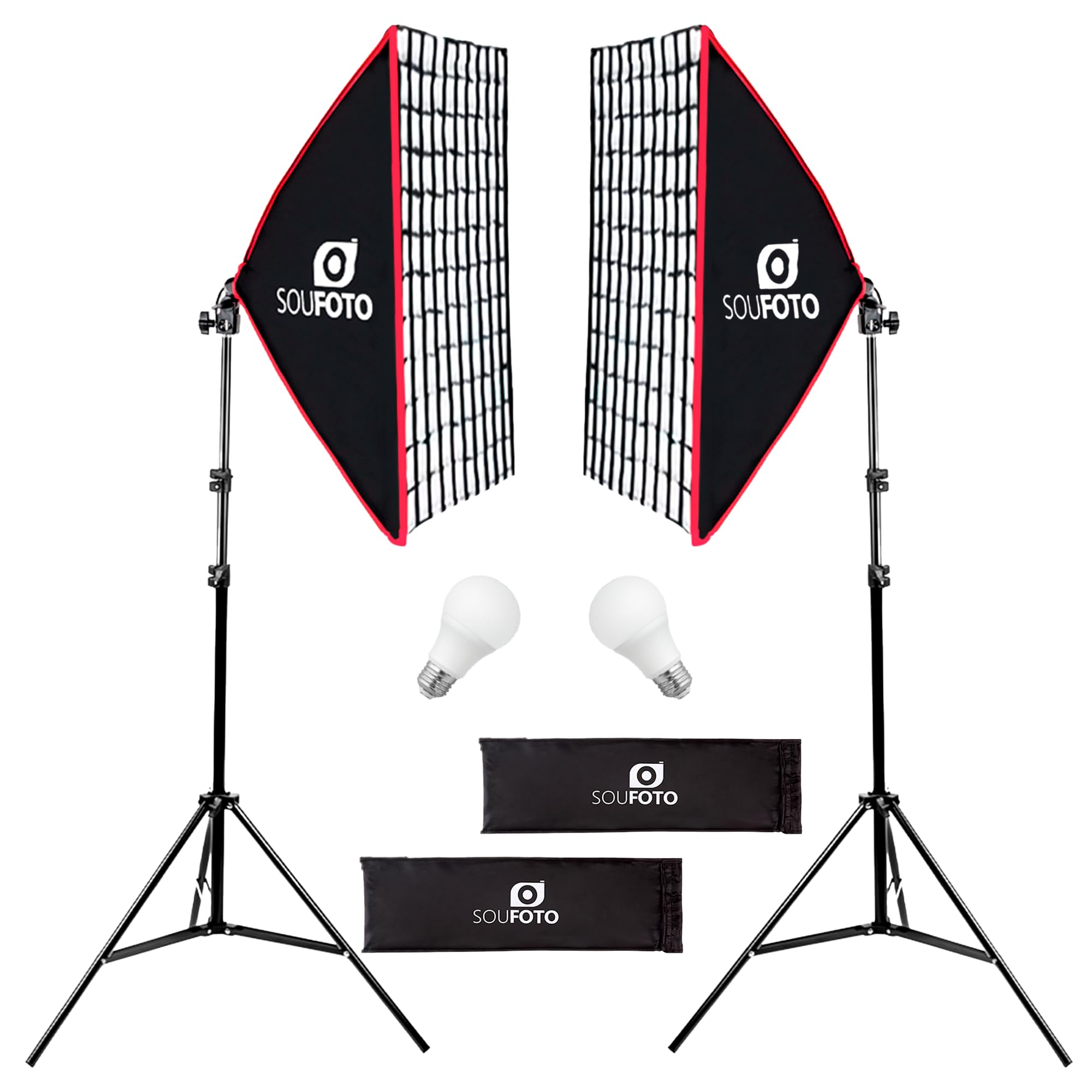 Sou Foto | Kit Iluminação LED Duplo Duo Grid 18W com Softbox 50x70cm Grid Tripé 2m e Lâmpadas 6500K Bivolt para Youtubers e Iniciantes