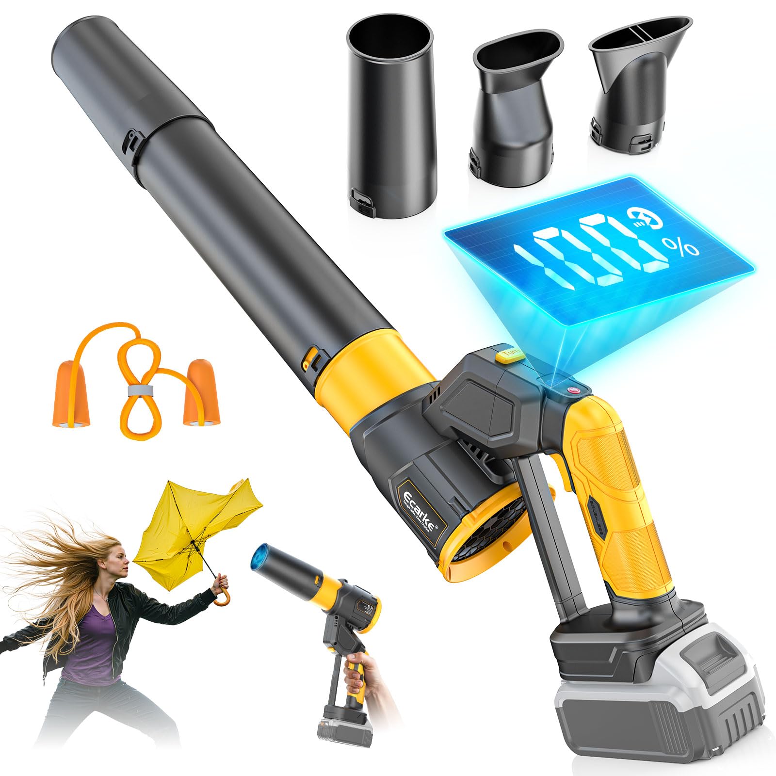 Soprador de folhas elétrico compatível com bateria Dewalt 20V (não incluída), sopradores de folhas sem fio portáteis giratórios de 180°, 3 velocidades, display digital, leve para quintal, pátio