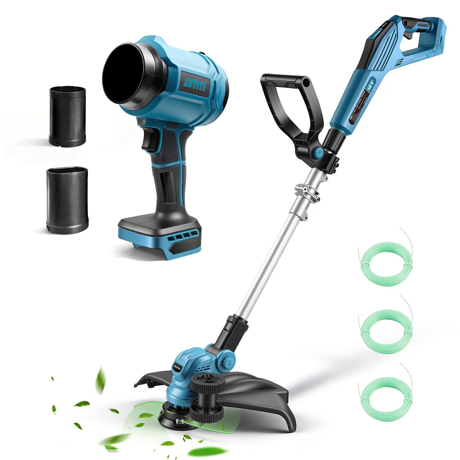 Kit Combo Aparador de Cordas Elétrico e Soprador de Folhas para Bateria Makita de 18 V (não incluída), 38.1 cm Wacker de Erva Daninha Sem Fio, 40000RPM 475MPH Mini Jet Dry Soprador Portátil