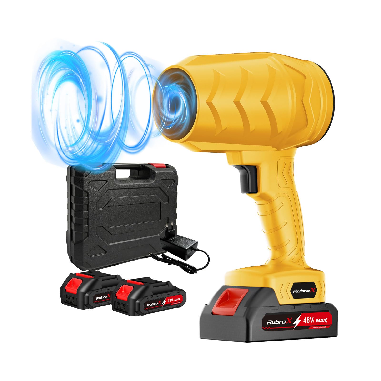 RubroX Soprador de Folhas a Bateria 48VF, 30000 RPM, 7500mAh, Portátil, Jardim