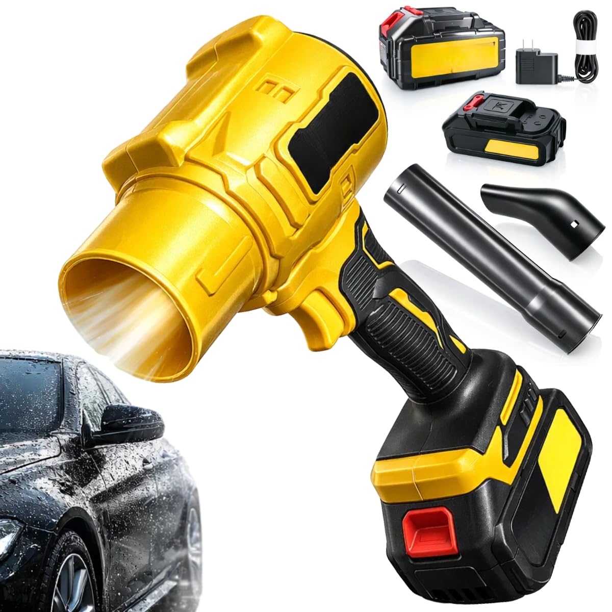 Soprador Automotivo Sem Fio 2 Baterias 15.0Ah 48V Motor Brushless 2200W Soprador de Folhas Portátil Alta Performance 400km/h Velocidade Ajustável para Cuidados com Gramado, Pátios e Secagem de Carros
