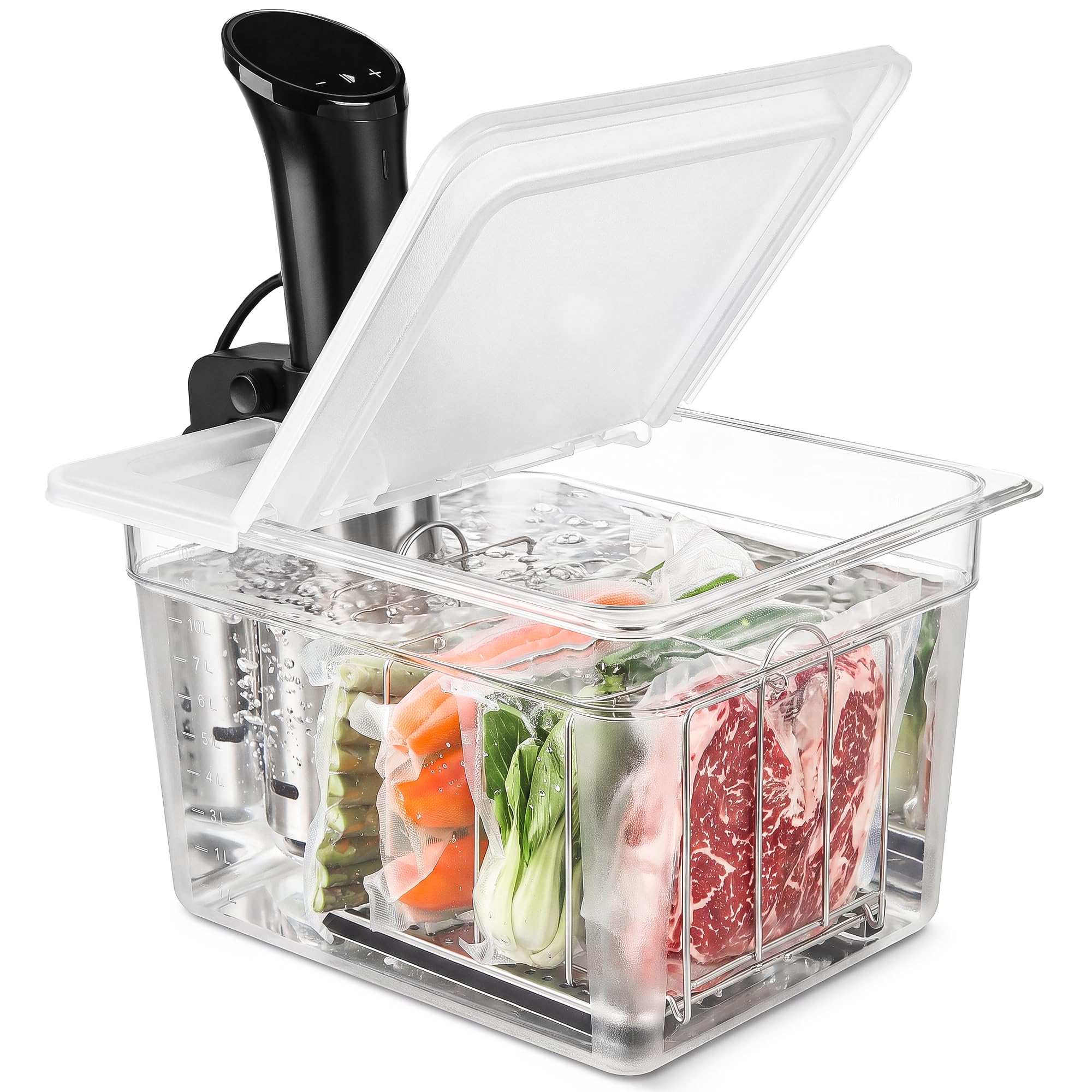EVERIE Recipiente Sous Vide de 12 litros com tampa articulada dobrável e rack, compatível com Anova Nano e AN500-US00 e Instant Pot, SET-12-NANO-PP