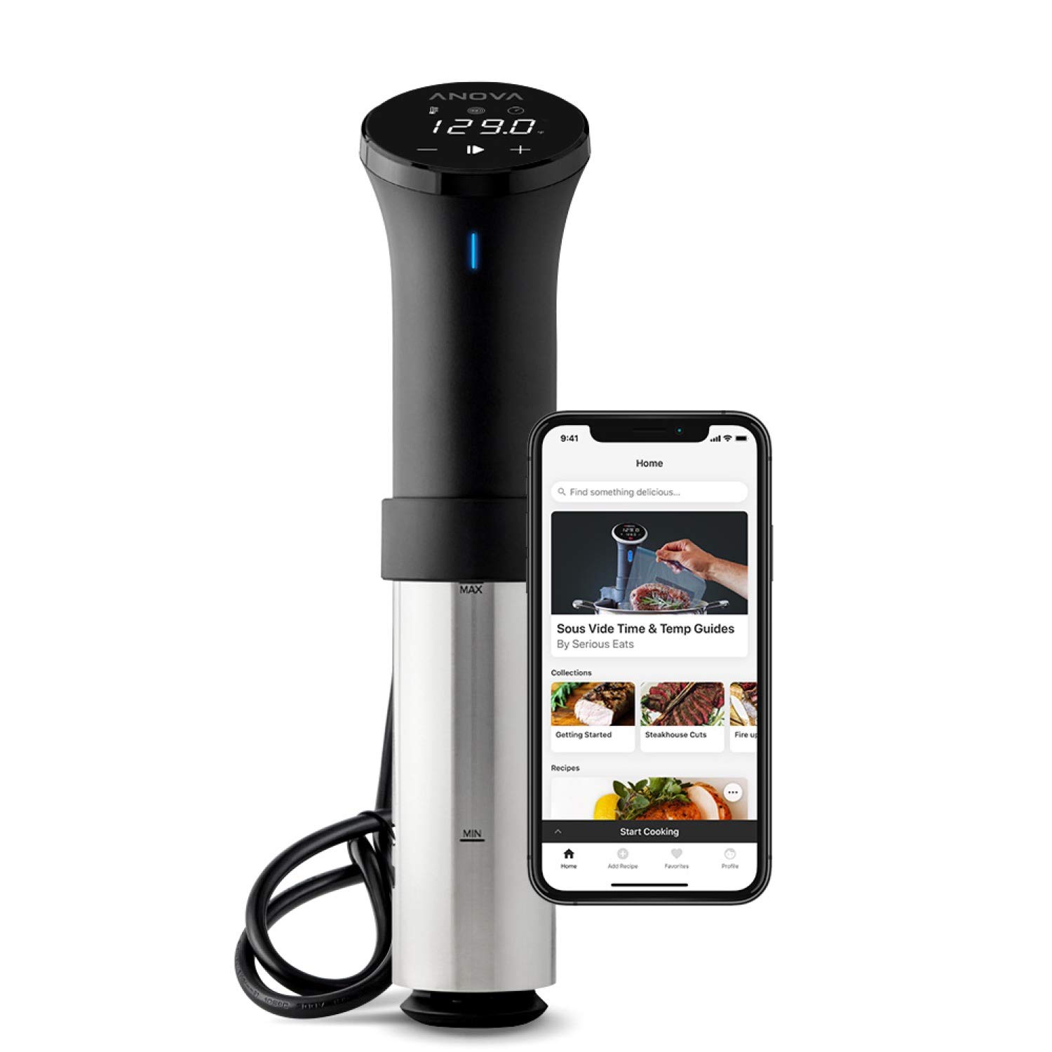 Anova Culinary Panela de precisão Sous Vide AN500-US00 (WiFi), 1000 watts | Aplicativo Anova incluído, preto e prata