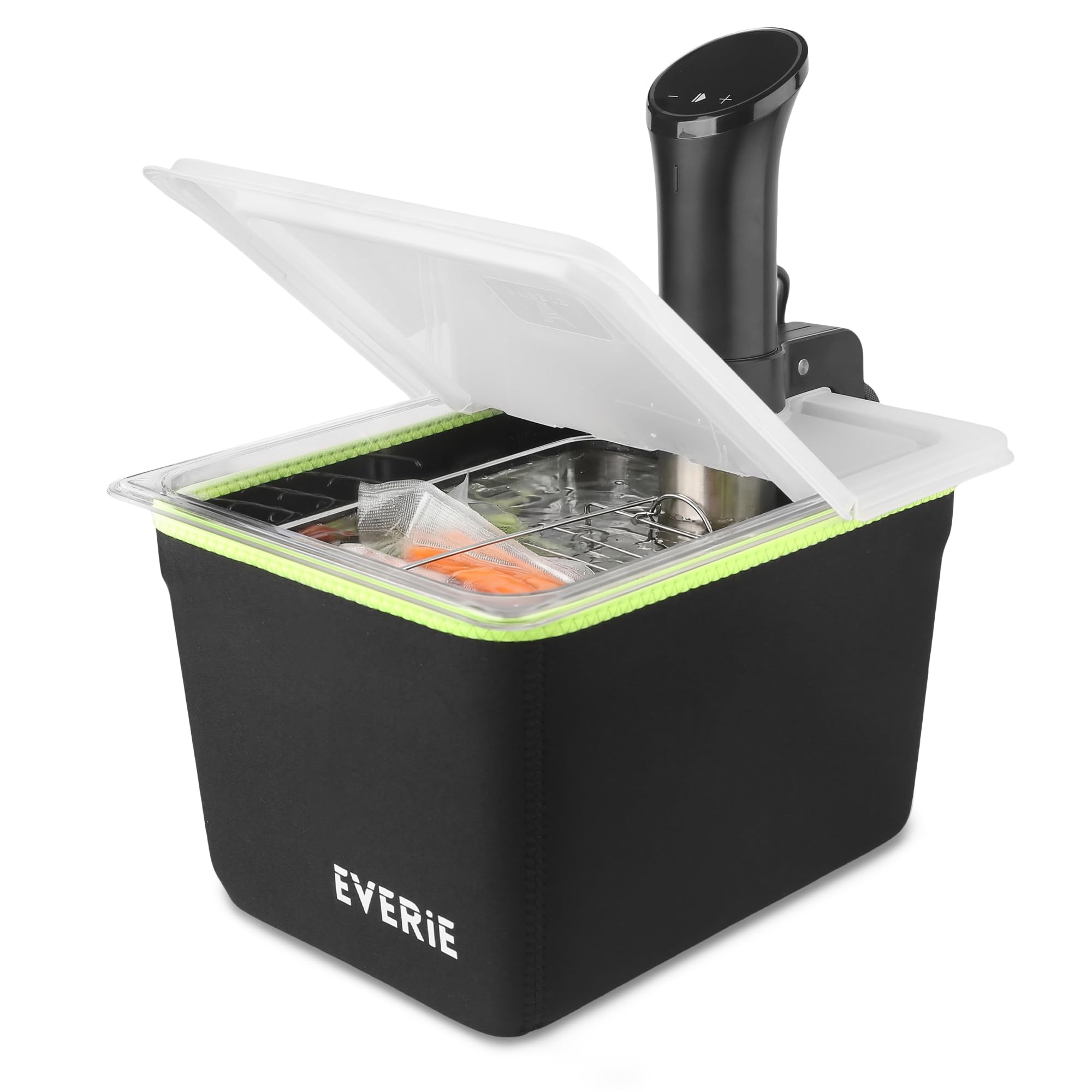 EVERIE Recipiente Sous Vide de 12 litros com tampa de dobradiça dobrável e rack Sous Vide e manga de isolamento compatível com Anova Cooker todos os modelos (KIT-12-NANO-PP)